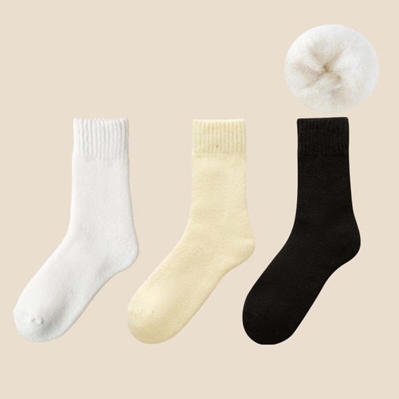 3 pares de calcetines térmicos de invierno para mujer y niño | Calcetines de mezcla de lana gruesa de longitud media | Cálidos, aislantes y absorbentes de humedad | Calcetines para clima frío y