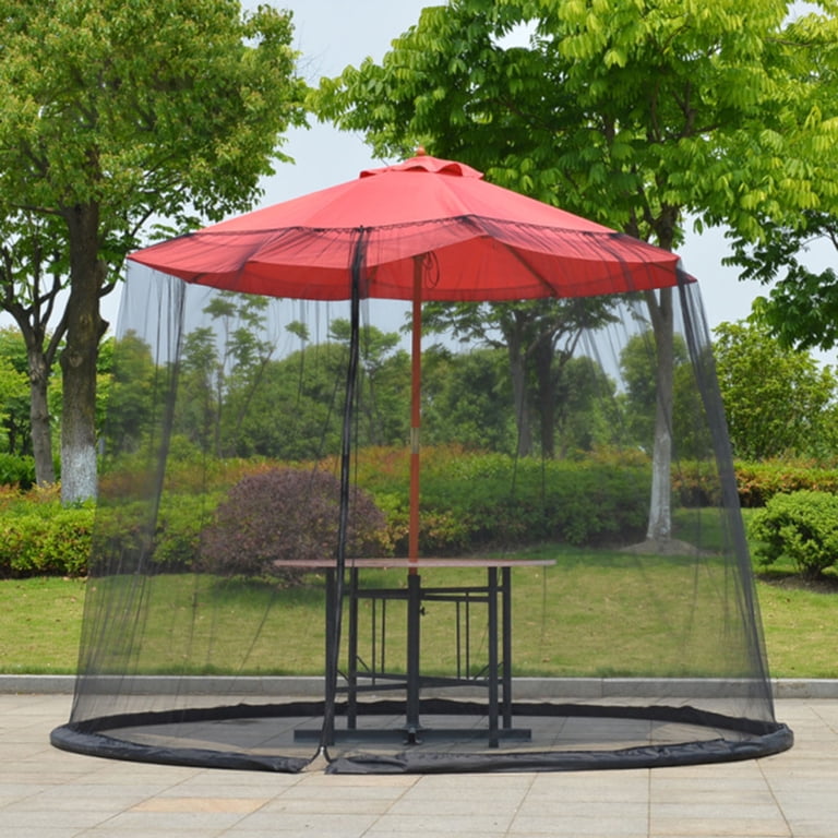 11 foot mosquito netting for patio umbrella 7.5-11 FT Net This patio cover has a PVC tube that runs around the base that you can fill with water to help hold the mosquito tent in place and a zippered closure so people can easily enter the protection of the patio screen and quickly close it behind them to keep stinging bugs at bay 11 ft White Umbrella Mosquito
