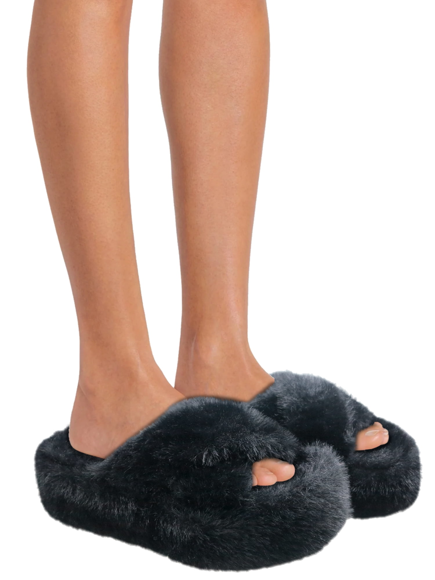 No Boundaries Women's Faux Fur Platform X-Band Slippers