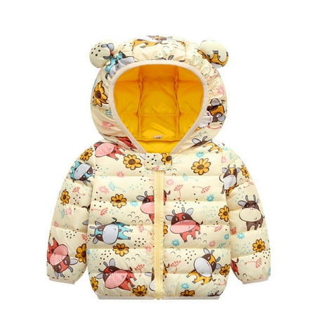 

kpoplk Kids Fleece Jacket Kids Boys Girls Lightweight Puffer Jacket Winter Warm Cotton Padded Jacket Zip Up Hooded Coat Outwear(Yellow)