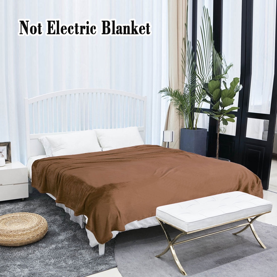 PiccoCasa 1 Pcs Home Warm Soft Microplush Fleece Solid Throw Blanket Chocolate Color 70" x 78"