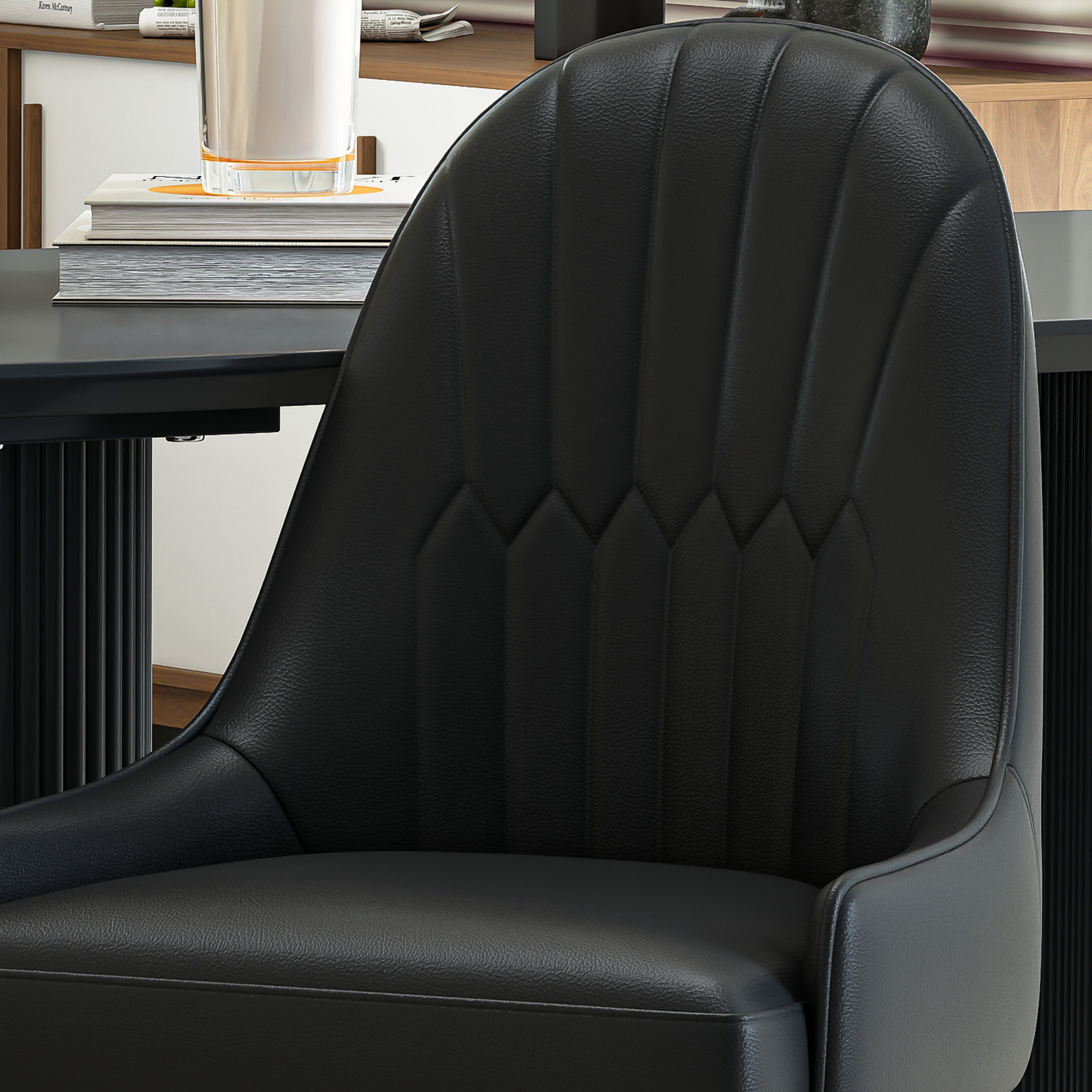 2-Piece Dining Chairs Set, Black PU Faux Leather Upholstery with Metal Frame, Modern Design for Kitchen, Living Room, Office