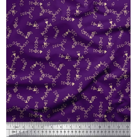 Soimoi Purple Silk Fabric Triangle Art Geometric Decor Fabric Printed Yard 42 Inch Wide