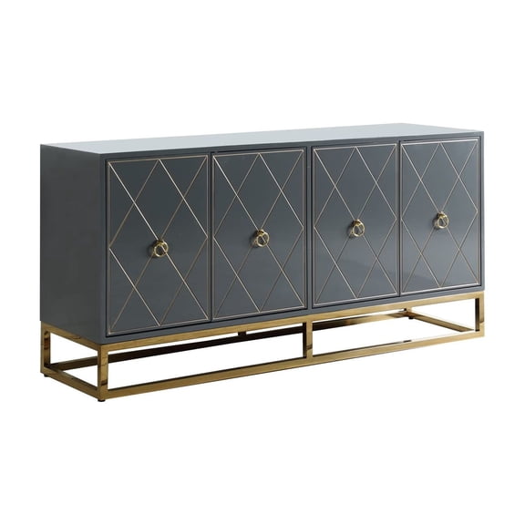 Bowery Hill 64" Transitional Wood Sideboard in Gray and Gold Plated