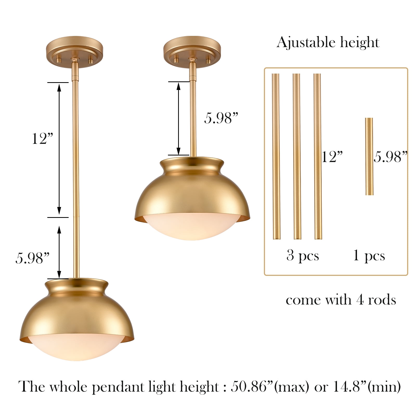 Turin Brass Pendant Light Fixture Dome Brass Pendant Lights Kitchen Island with Milky Glass for Dinning Room, Living Room, Bedroom, Hallway, Entryway