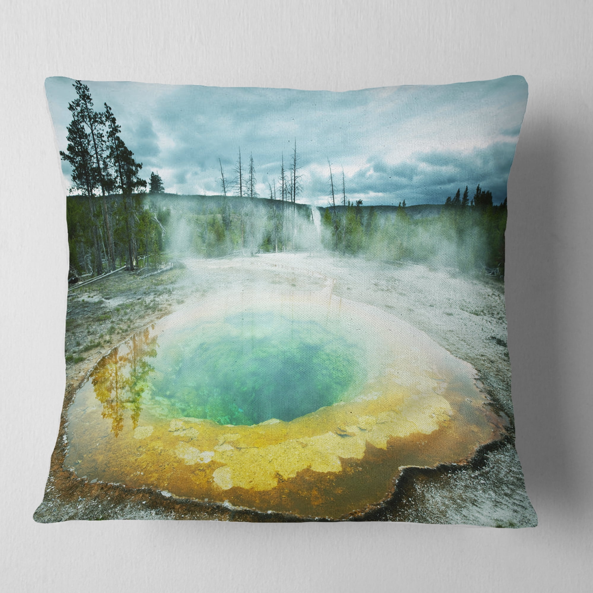 Designart Morning Glory Pool Under Clouds - Landscape Photography Throw Pillow - 18x18