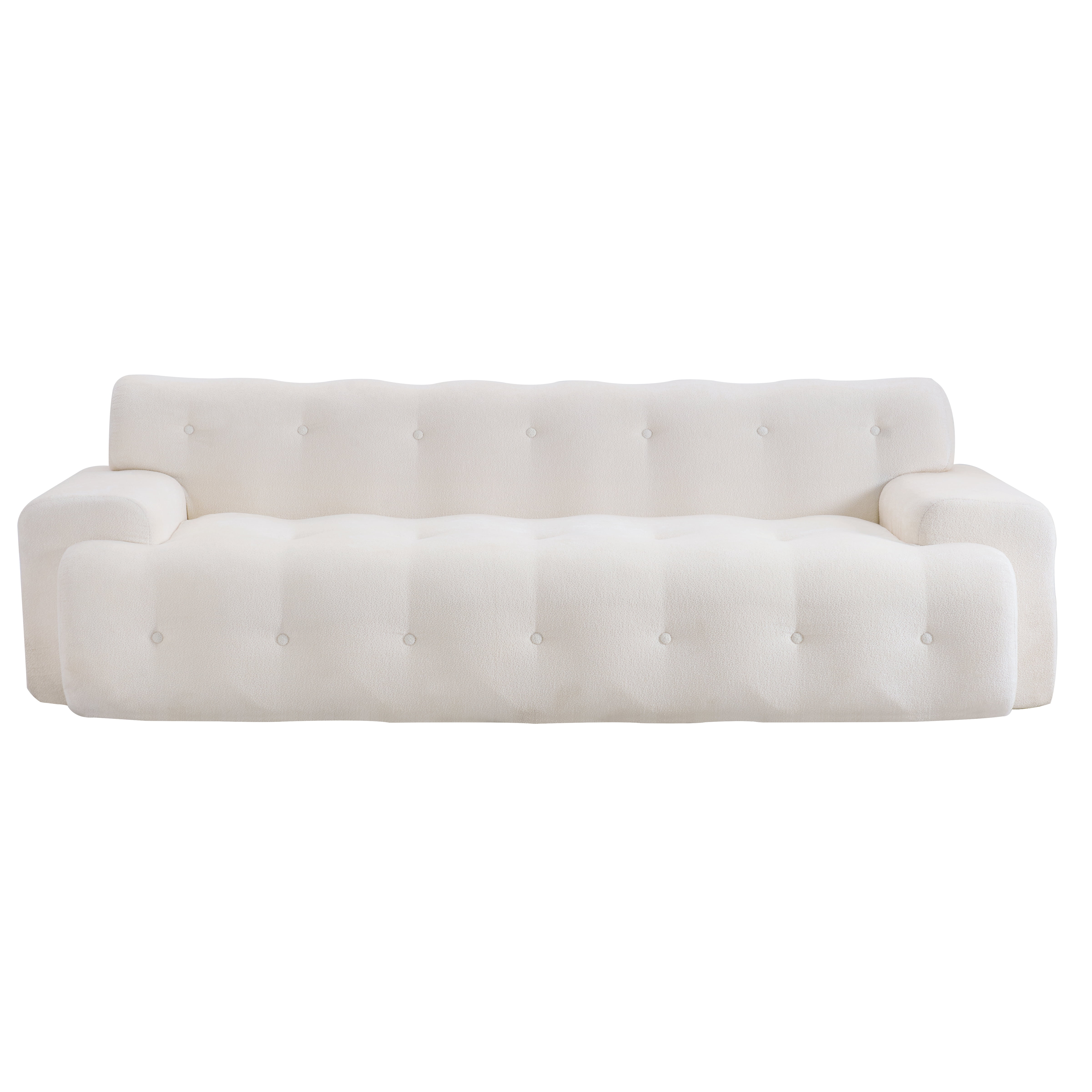 3-Seater Sofa, Cloud Couch, Button Tufted Upholstered Sofa with High-Density Foam, No Assembly Required Compression Sofa for Living Room or Apartment in White (Snow White)