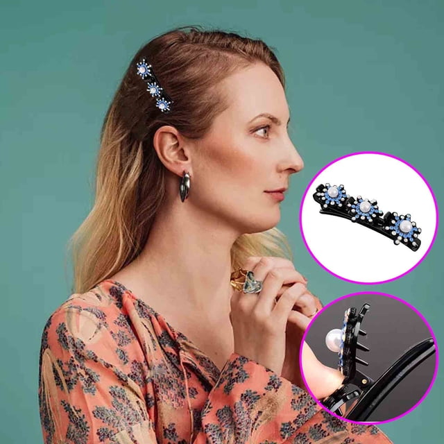 Snow Flower Rhinestone Hairpin Female Summer Forehead Bangs Hairpin Broken Hair Artifact Side Clip,PENDANE,Plastic,Blue