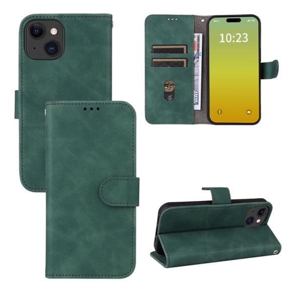 For iPhone 15 Case PU Leather Simple Wallet Case TPU Bumper Card Slots Kickstand Magnetic Closure Shockproof Flip Cover,green,For iPhone 15