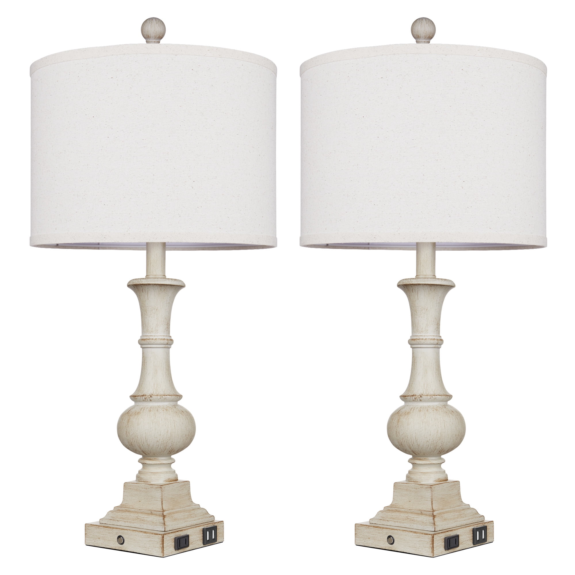 Cinkeda 3 Way Dimmable Touch Table Lamp Set of 2 for Bedroom Living Room Modern Farmhouse Resin Bedside Nightstand Lamps with USB Ports AC Outlet