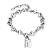 FOCALOOK Link Chain Bracelet Lock Charm Wristband for Women Punk Gothic Bangle Adjustable Silver