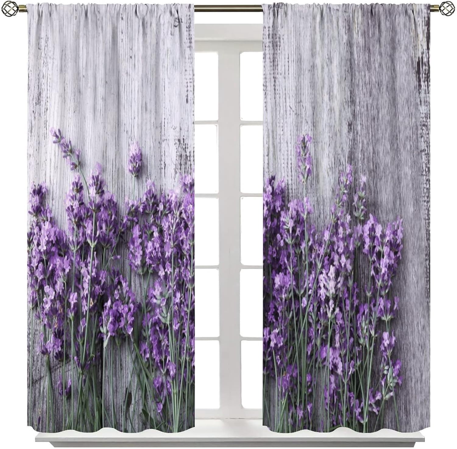 Lavender Floral Curtains, Lavender Flower Purple Window Treatments for Living Room Girls Woman Room Decor, Luxurious Elegant Purple Drapes 2 Panels, 42x54 Inch
