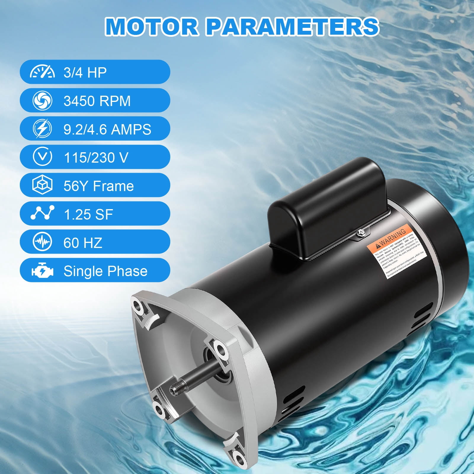 B2852 3/4 HP Pool Pump Motor, 56Y Frame Swimming Pool Pump Motor, 115/230V, 3450 RPM, 303 Stainless Steel Shaft, Replacement Motor for Outdoor/Indoor Swimming Pool