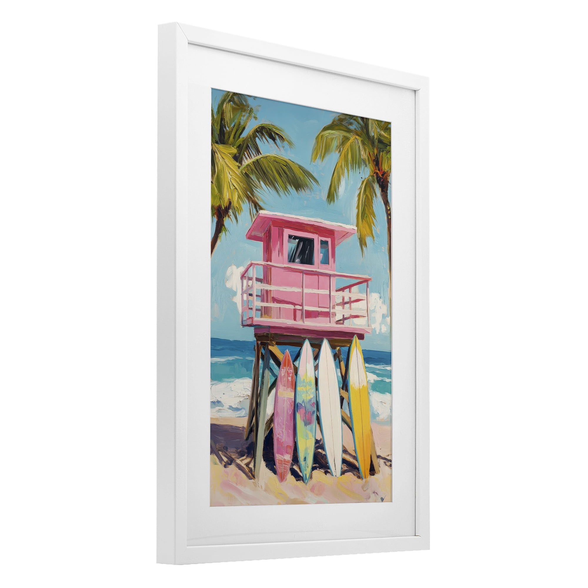 Stupell Industries High Pink Surf Shack White Framed Print Under Glass, design by Petal Prints Design
