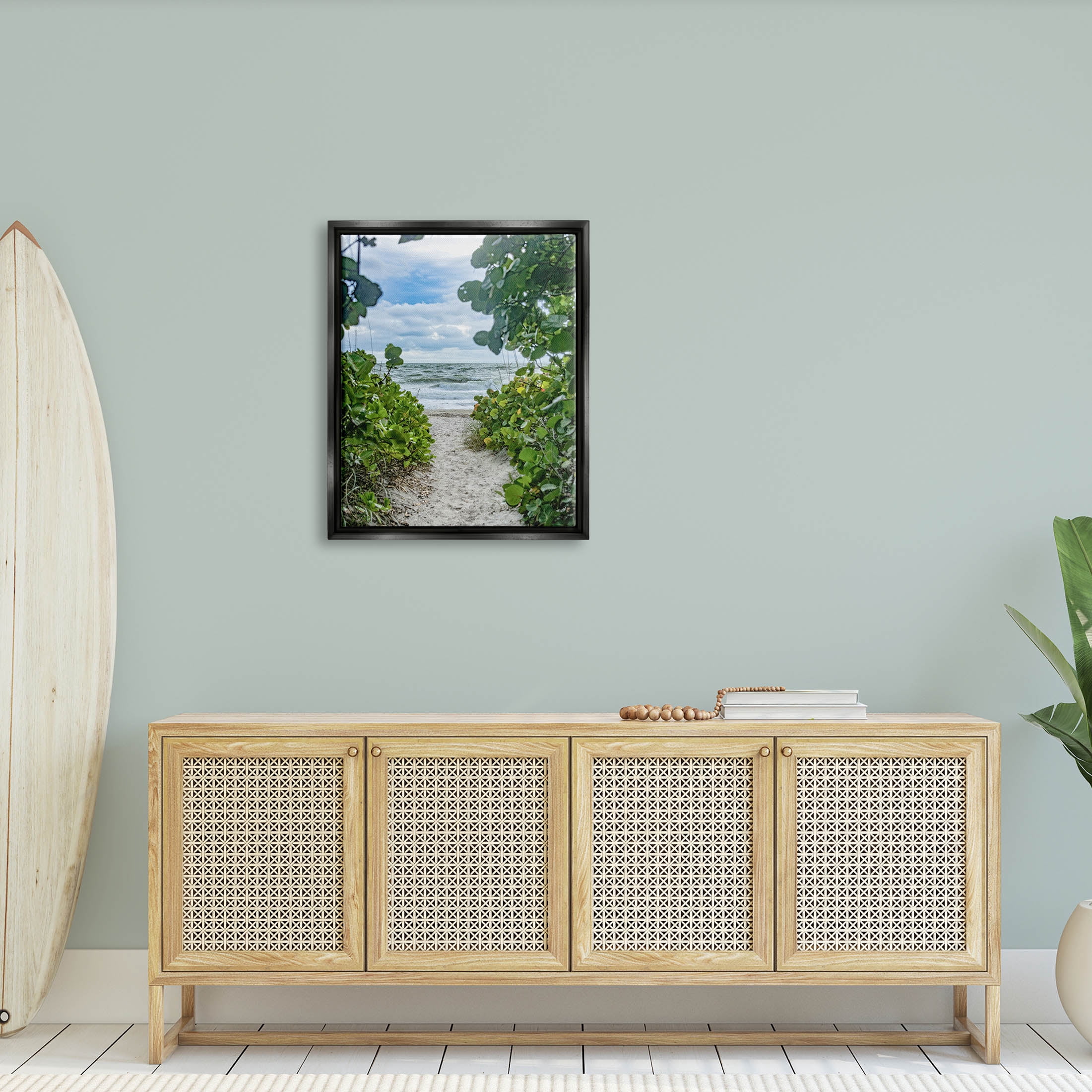 Stupell Industries Overhanging Beach Greenery Plants Path Photograph Jet Black Floating Framed Canvas Print Wall Art, Design by Mary Lou Photography