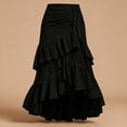 thumbnail image 2 of Arlun Women's Ruffled Hem Boho Long Maxi Skirts Fashion Asymmetrical Fit High Waist Drawstring Design A-Line Flare Skirts Fashion Floral Print Layered Skirts for Spring Summer Black S, 2 of 3