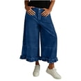 thumbnail image 7 of FNFYFH Cropped Jeans for Women Ruffle Hem Jean Pants Denim Wide Leg Capri Pants with Pockets, 7 of 7