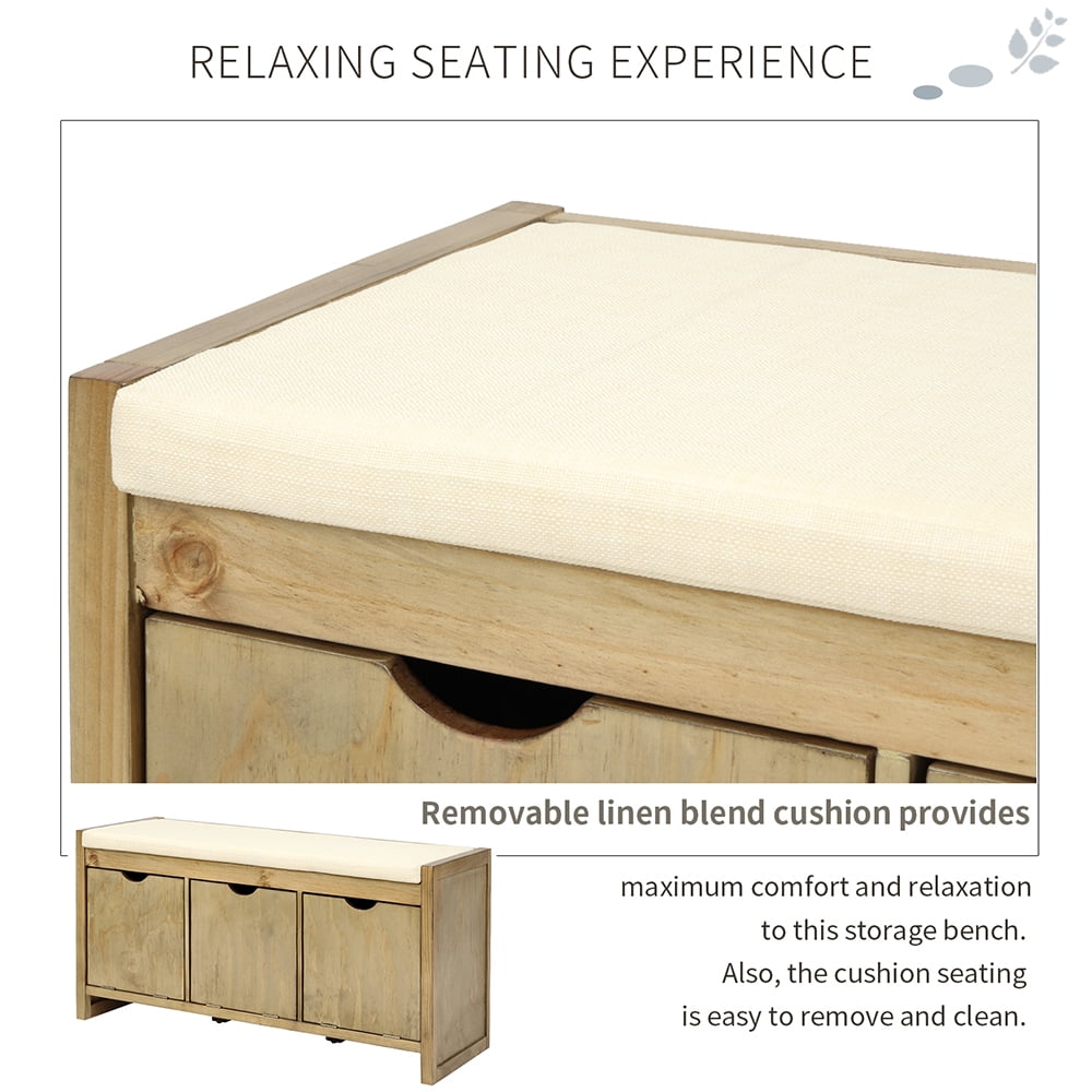 Kepooman Home Classic Solid Pine Storage Bench, 3-Cube Organizer Storage Bench with Removable Cushion for Living Room, Natural Kepooman Home Classic Solid Pine Storage Bench, 3-Cube Organizer Storage Bench with Removable Cushion for Living Room, Natural