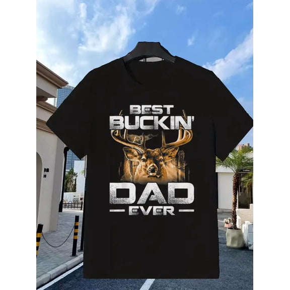 Men's Best Buckin' Dad Ever Deer Hunting Graphic T-Shirt, Father's Day Gift Short Sleeve Tee