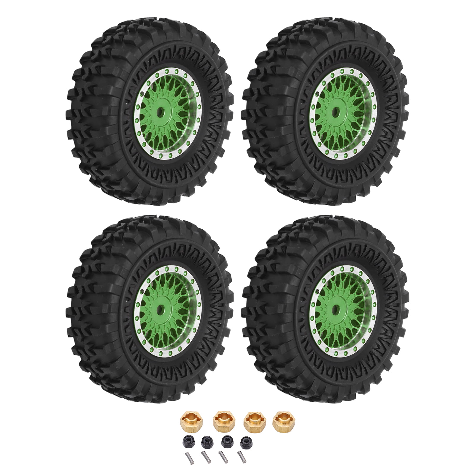 4x RC1:10 On-Road Car Gold Alloy 10-Spoke Wheel Rims & Fish Scale Rubber Tyre