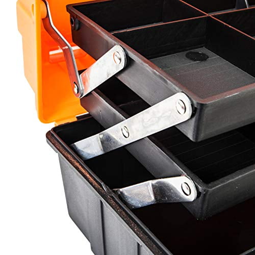 Torin ATRJH-3430T 17 Plastic 3-Layer Multi-Function Storage Tool Box with Tray and Dividers, Black/Orange