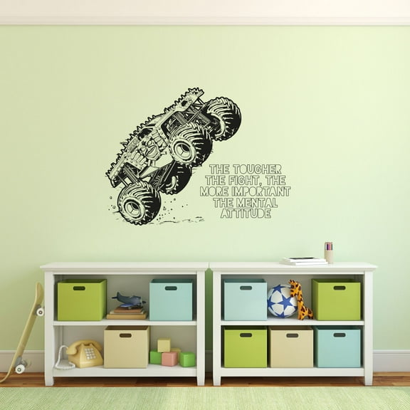 Mental Attitude Quote Quotes Monster Truck Toy Car Wall Sticker Art Decal for Girls Boys Room Bedroom Nursery Kindergarten House Fun Home Decor Stickers Wall Art Vinyl Decoration Size (35x40 inch)