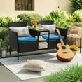 thumbnail image 7 of YEXJ Outdoor Patio Loveseat Modern Rattan 2-Seat Patio Conversation Set with Cushions & Built-in Coffee Table Porch Furniture for Garden Lawn Backyard-Blue, 7 of 7