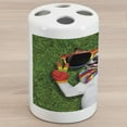 thumbnail image 1 of Pride Ceramic Toothbrush Holder, Funny Face Gay Dog Lying on Grass Peace Signs and Giant Sunglasses Humor Print, Decorative Versatile Countertop for Bathroom, 4.5" X 2.7", Multicolor, 1 of 4