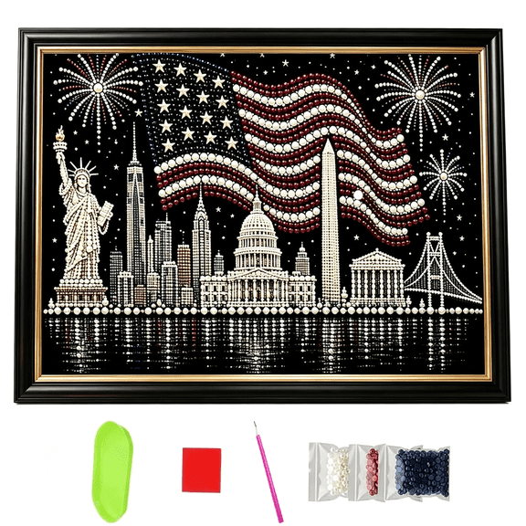 KAISA America 250Th Anniversary Pearl Diamond Art Painting Kit,Patriotic Bead Art with Flag&Statue of Liberty,Diy Mosaic Craft for Home Wall Decor