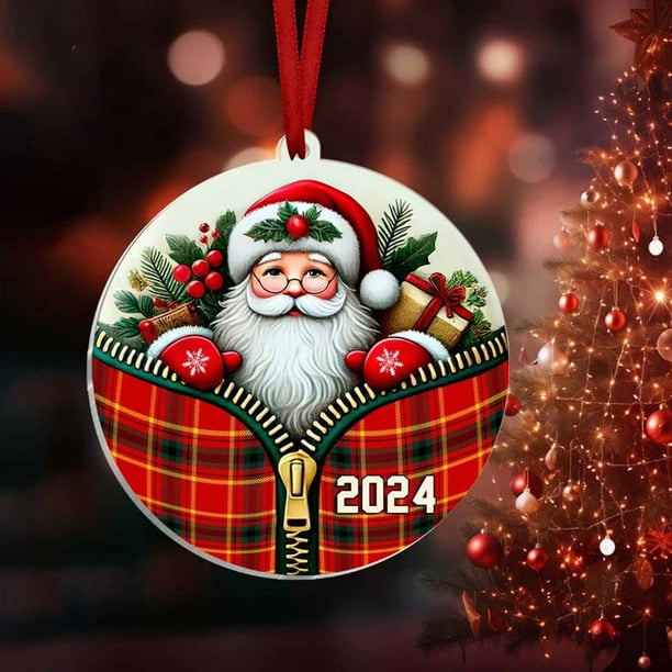 Adornos colgantes navideños, decoraciones navideñas, regalos navideños Papá Noel acrílico colgante decoración navideña impresión plana 2D adornos colgantes navideños un colgante