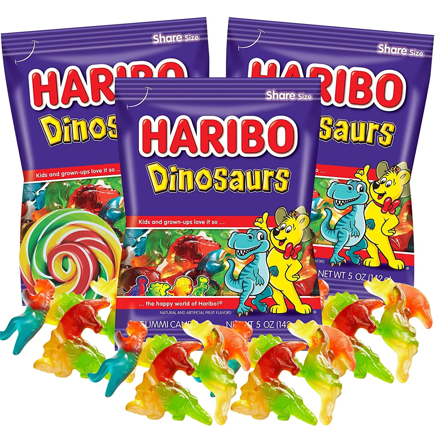 Haribo Dinosaur Gummies, Themed Gummy Candy for Birthday Party Favors and Goodie Bag Fillers, Fruit Flavored Assorted Gummy Candies, Pack of 3