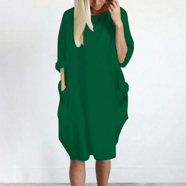 EQWLJWE Liquidation d'Été! Robe Longue Décontractée Ample avec Poches pour Femmes Manches Courtes Grande Taille Fendue Robe Maxi Robes pour Femmes 2023