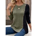 thumbnail image 3 of Women Color Block Blouse Button Decor Color Block Blouse Soft Breathable Long Sleeve Pullover Casual Top, 3 of 5