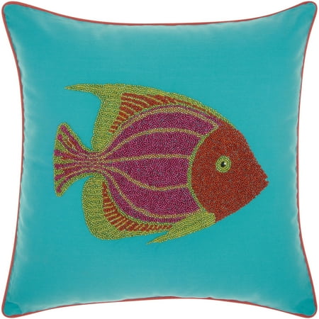 Nourison Indoor Outdoor Beaded Fish Throw Pillow Turquoise Coral