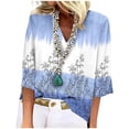 thumbnail image 1 of ICHUANYI Clearance Women's Fashion Printed Loose T-shirt 3/4 Sleeves Blouse V Neck Casual Tops(Blue, M) ICHUANYI WER2023080911396, 1 of 5