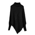 thumbnail image 4 of GILIGEGE Women's Turtleneck Poncho Sweaters Cable Knit Casual Pullover Sweater Asymmetrical Drop Shoulder High Neck Long Sleeve Pullover Oversized Knit Casual Fall Winter Going Out Top Black 3XL, 4 of 4