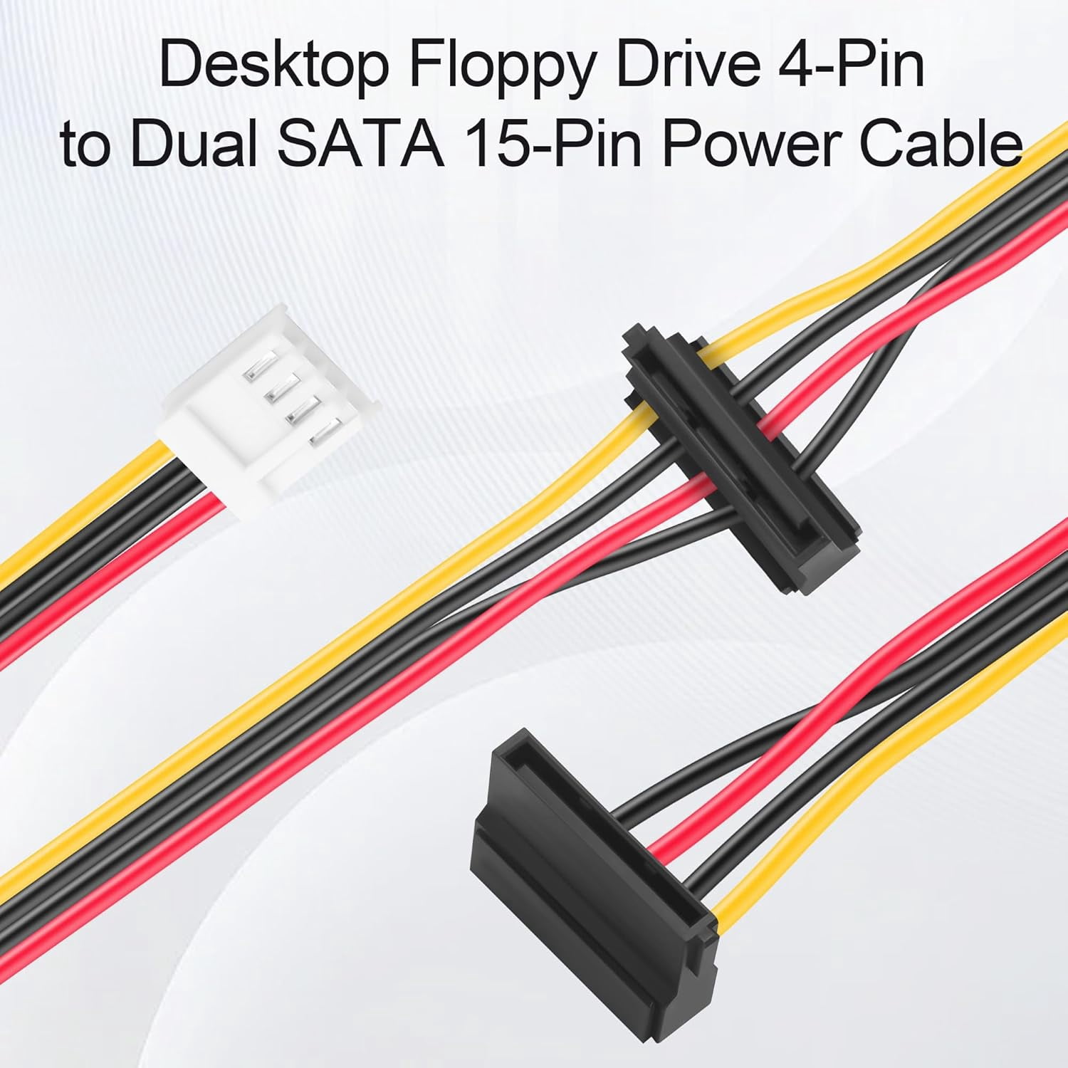 HRTGFD-25+20cm Desktop PC Floppy Drive 4PIN to Dual SATA 15Pin Power Cable, Hard Drive/SSD Power Adapter for PSU with Limited SATA Ports, Compatible with MX714 & Most Desktop Computers