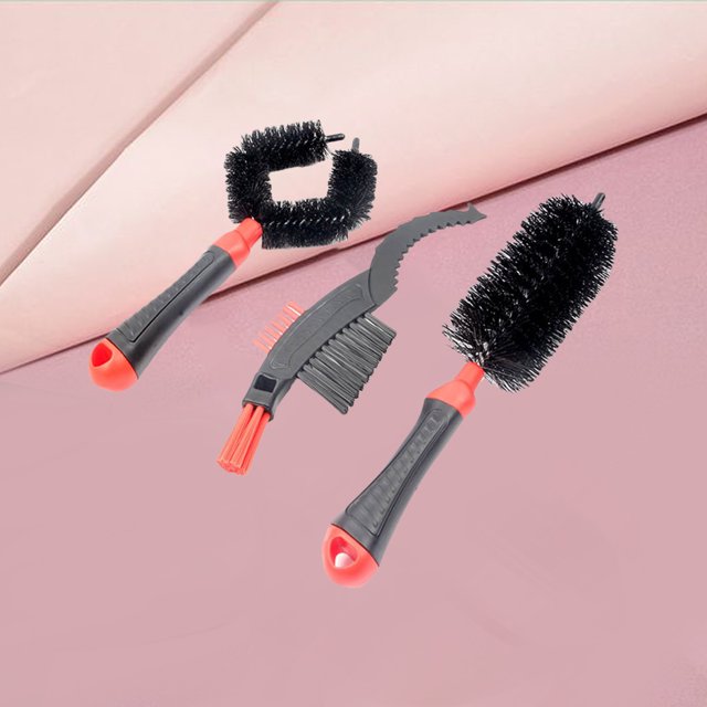 HEALEEP Lightweight Bike Cleaning Brush Set Red 3 in 1 Design for Travel and Maintenance