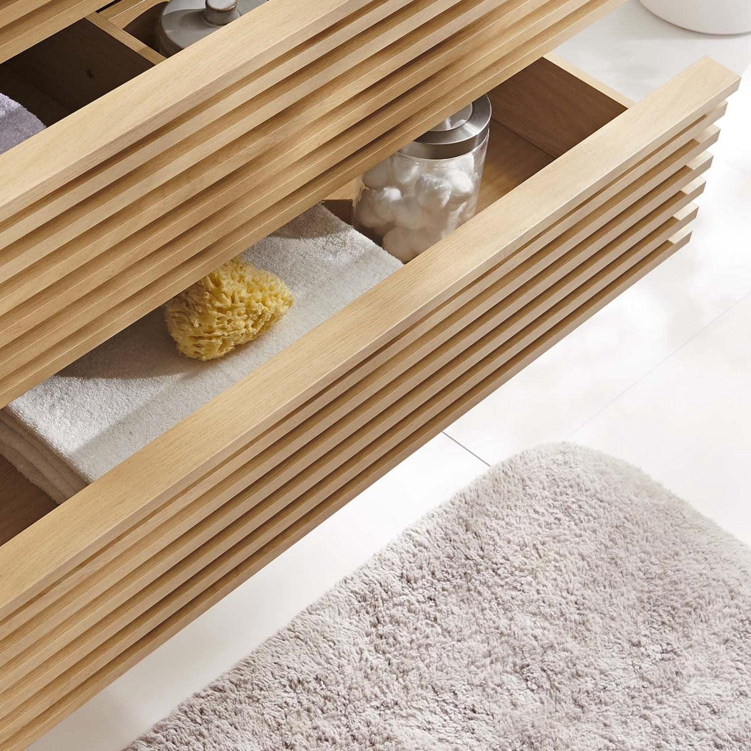 Saltoro Sherpi Render 36" Wall-Mount Bathroom Vanity Cabinet, Oak
