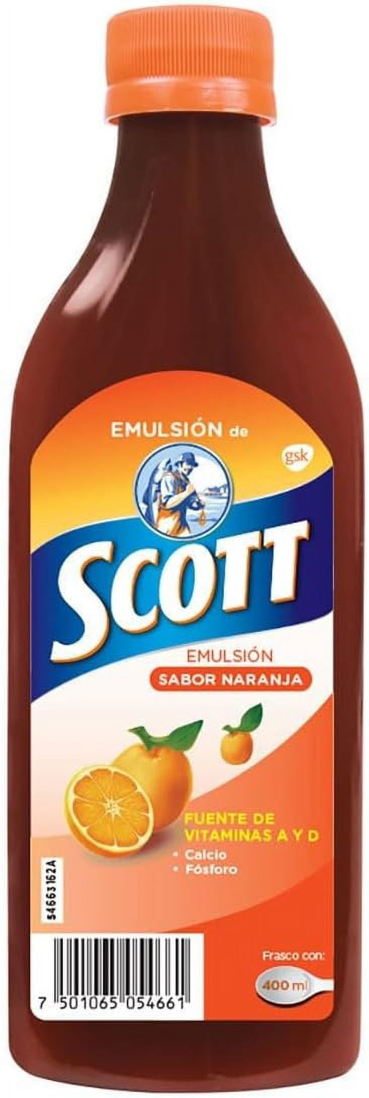 Scott Emulsion Orange Flavor - Family Size 369ml - Vitamin Supplement Rich in Cod Liver Oil, Vitamins a and D, Calcium and Phosphorus - Emulsion Scott Naranja (2 PACK)