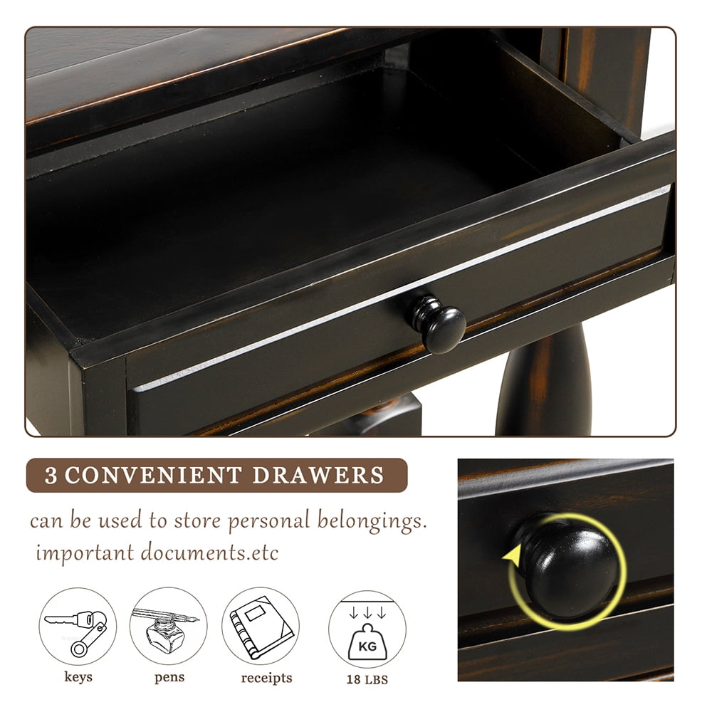 Lowestbest 64" Rustic Easy Assembly Storage Cabinet, Long Sofa Table with Drawers, Shelf Entryway Table for Hallway, Living Room, Distressed Black Lowestbest 64" Rustic Easy Assembly Storage Cabinet, Long Sofa Table with Drawers, Shelf Entryway Table for Hallway, Living Room, Distressed Black