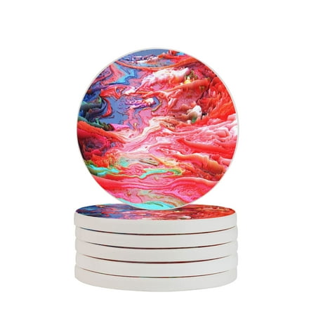 

Circular Drink Coasters Set Colorful Abstract Lava Background Beautiful Home Decor Diatomite Heat-Resistant Diatomite Protect Table Countertop