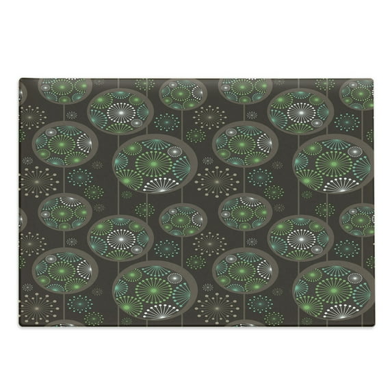 Sage Cutting Board, Abstract Dandelion Floral Garden Growth Inspired Retro Nature, Decorative Tempered Glass Cutting and Serving Board, Large Size, Green Brown White, by Ambesonne
