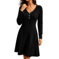 thumbnail image 6 of Tqcoqu Dresses for Women Long Sleeve Button V Neck Lightweight Ribbed Knit Casual Babydoll A Line Swing Flared Fall Dresses, 6 of 8