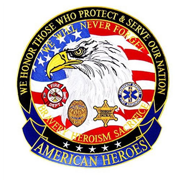 American Heroes EMT Sheriff Police Fire Dept Embroidered Back Patch Iron Sew HLPM8886