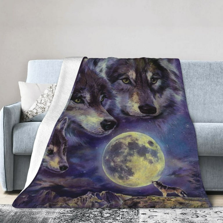Wolf Blanket Fleece Throw Cute Animal Lover Lightweight Super Soft Flannel Blankets Decor Bed Chair 50 x 40in