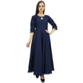 thumbnail image 6 of Bimba Flared Pom-Poms Cotton Blue Kurta Anarkali Classic Dress With Scarf-16, 6 of 8