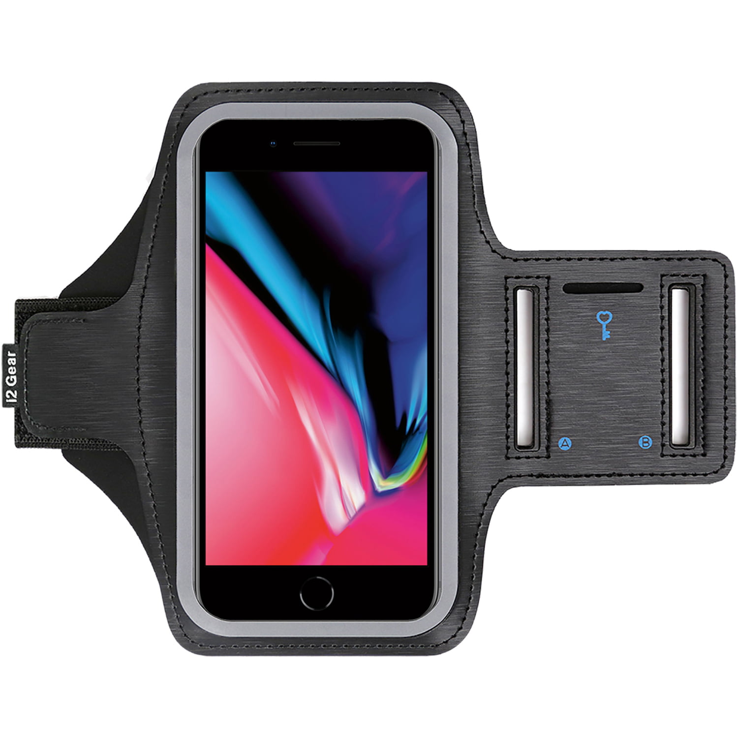 i2 Gear Phone Armband for iPhone 8, 7, 6 - Cell Phone for Running Jogging Gym Exercise with Key Holder and Reflective Surface Black -