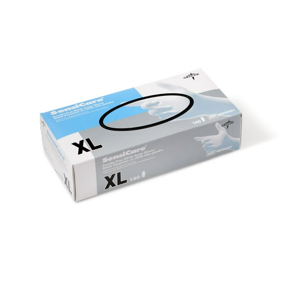 Medline SensiCare Powder-Free 9.5" Nitrile Exam Gloves, Textured Fingertips, X-Large, Blue, 1400 Count