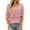 Pink, variant on Women's Floral Crochet Short Sleeve Top with Round Neck Hollow Out Design Breezy Knit Blouse for Beach Vacation
